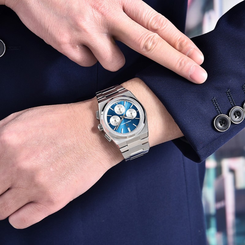 Мужские часы Pagani Design PD-1761 Silver-Blue с сапфировым стеклом и механизмом SEIKO VK63