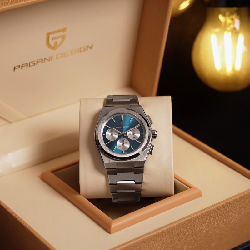 Мужские часы Pagani Design PD-1761 Silver-Blue с сапфировым стеклом и механизмом SEIKO VK63