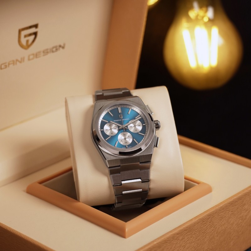 Мужские часы Pagani Design PD-1761 Silver-Blue с сапфировым стеклом и механизмом SEIKO VK63
