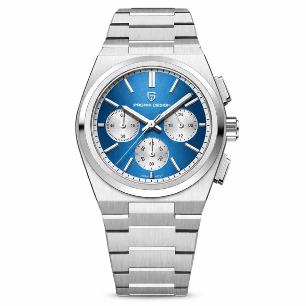 Мужские часы Pagani Design PD-1761 Silver-Blue с сапфировым стеклом и механизмом SEIKO VK63