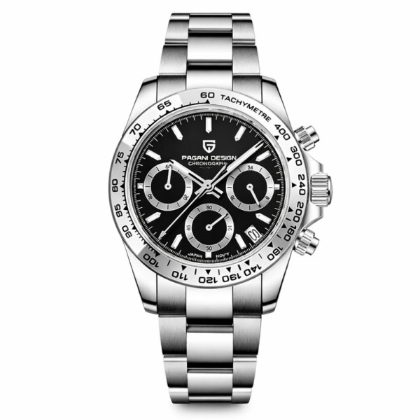 Мужские часы Pagani Design PD-1727 Silver-Black с сапфировым стеклом и механизмом SEIKO VK63