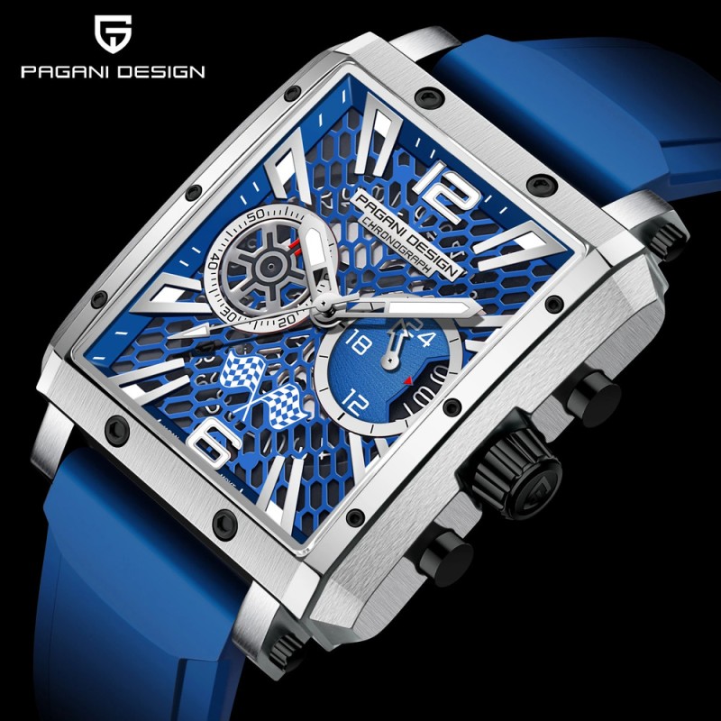 Мужские часы Pagani Design PD-1725 Silver-Blue с сапфировым стеклом и японским механизмом Seiko