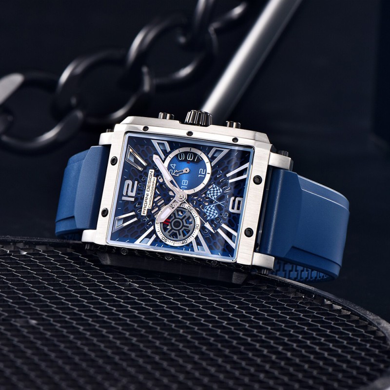Мужские часы Pagani Design PD-1725 Silver-Blue с сапфировым стеклом и японским механизмом Seiko