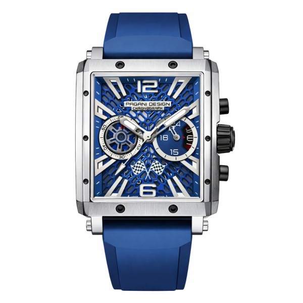 Мужские часы Pagani Design PD-1725 Silver-Blue с сапфировым стеклом и японским механизмом Seiko