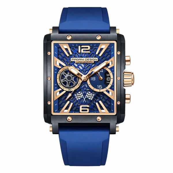 Мужские часы Pagani Design PD-1725 Black-Blue с сапфировым стеклом и механизмом SEIKO VK64