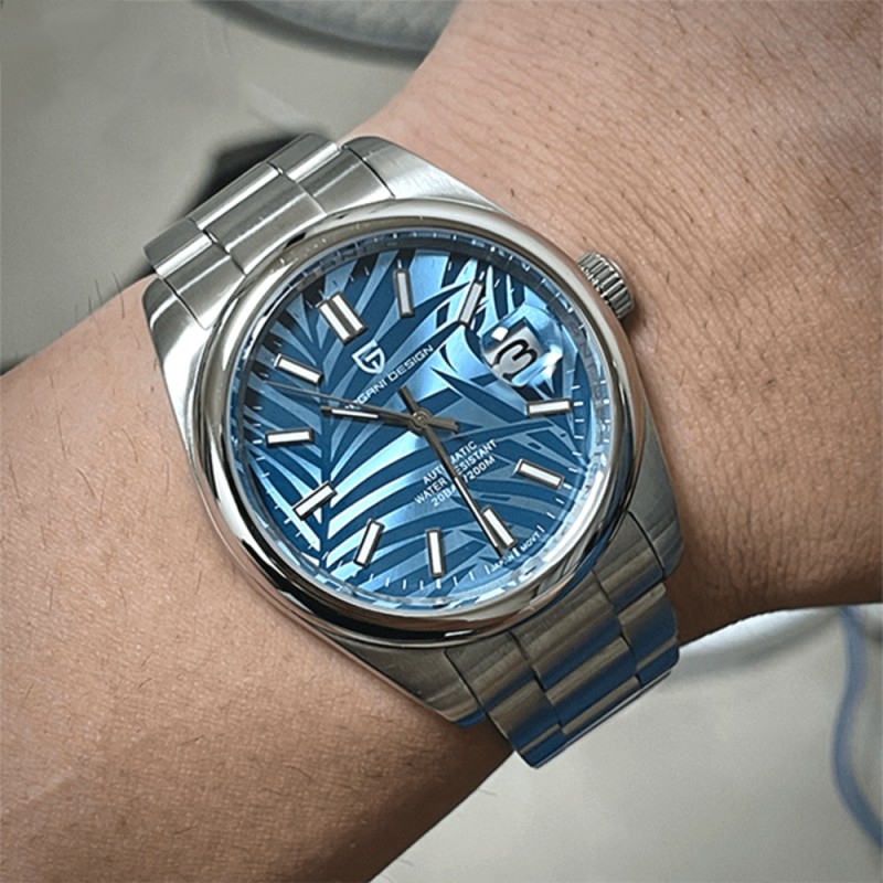 Мужские механические часы Pagani Design PD-1715 Silver-Blue с сапфировым стеклом и механизмом Seiko NH35