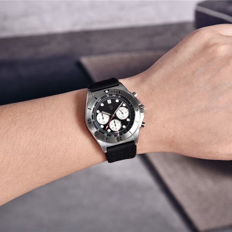 Мужские часы Pagani Design PD-1705-1 Silver-Black с сапфировым стеклом и механизмом Seiko VK63