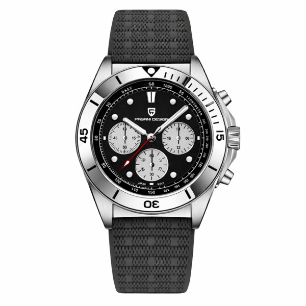 Мужские часы Pagani Design PD-1705-1 Silver-Black с сапфировым стеклом и механизмом Seiko VK63