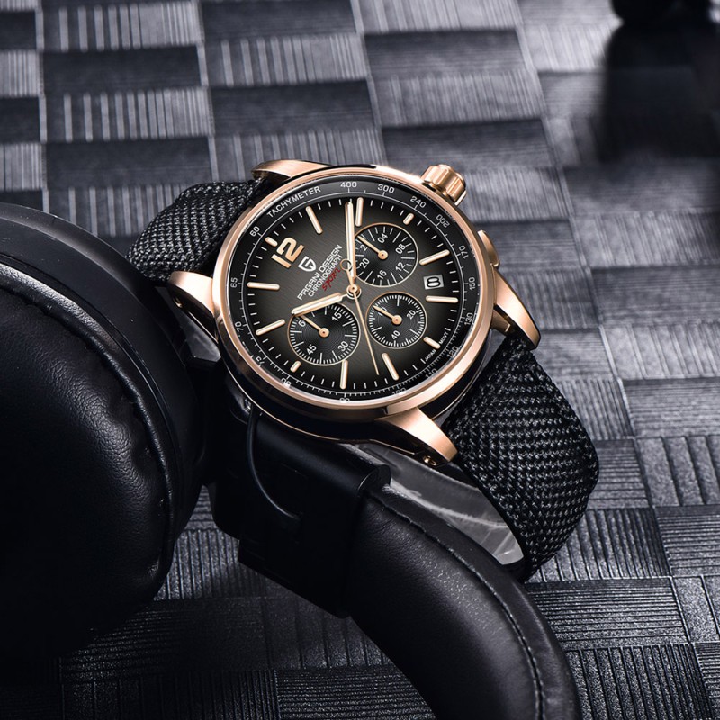 Мужские часы Pagani Design YS008 Rose Gold-Brown с сапфировым стеклом и хронографом