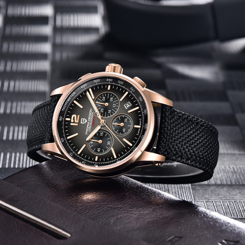 Мужские часы Pagani Design YS008 Rose Gold-Brown с сапфировым стеклом и хронографом