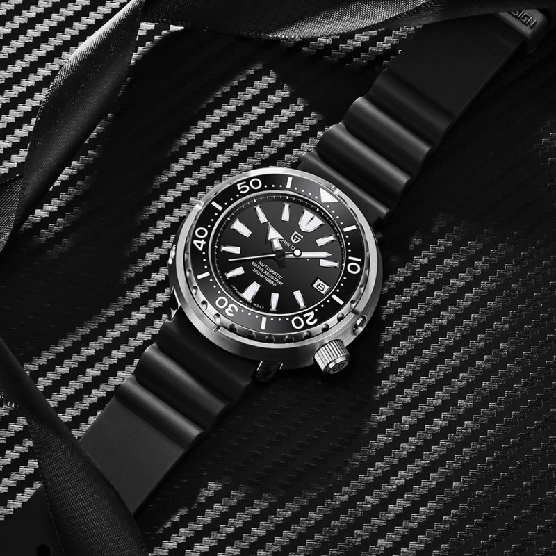 Мужские механические часы Pagani Design PD-1695 Silver-Black с сапфировым стеклом и механизмом SEIKO NH35
