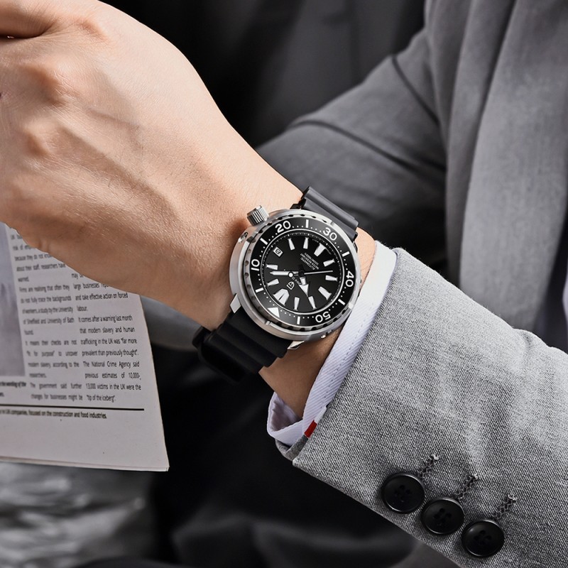 Мужские механические часы Pagani Design PD-1695 Silver-Black с сапфировым стеклом и механизмом SEIKO NH35
