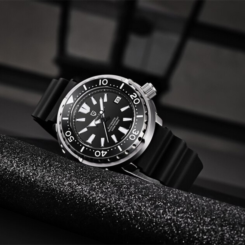Мужские механические часы Pagani Design PD-1695 Silver-Black с сапфировым стеклом и механизмом SEIKO NH35