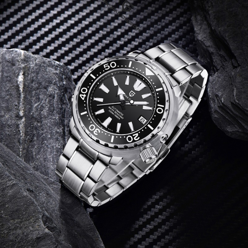 Мужские механические часы Pagani Design PD-1695 Silver-Black Steel с японским механизмом Seiko NH35
