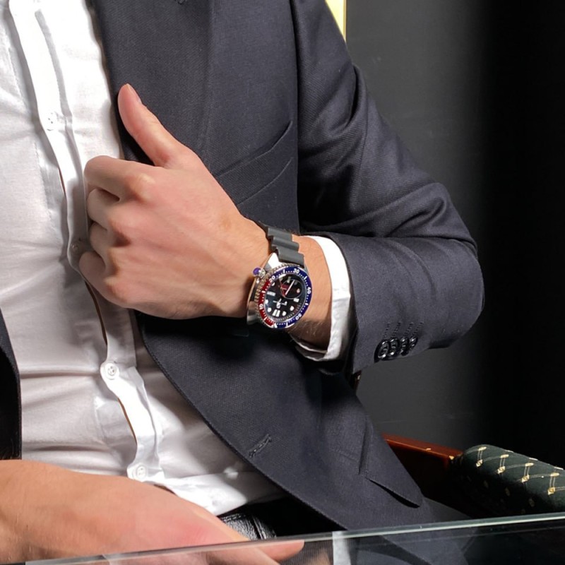 Мужские часы Pagani Design PD-1696 Silver-Black Pepsi с сапфировым стеклом и механизмом SEIKO NH35A