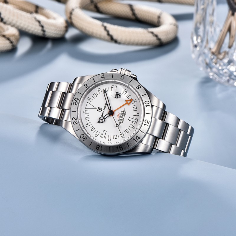 Мужские часы Pagani Design PD-1693 Silver-White с сапфировым стеклом и механикой Pearl DG5833GMT