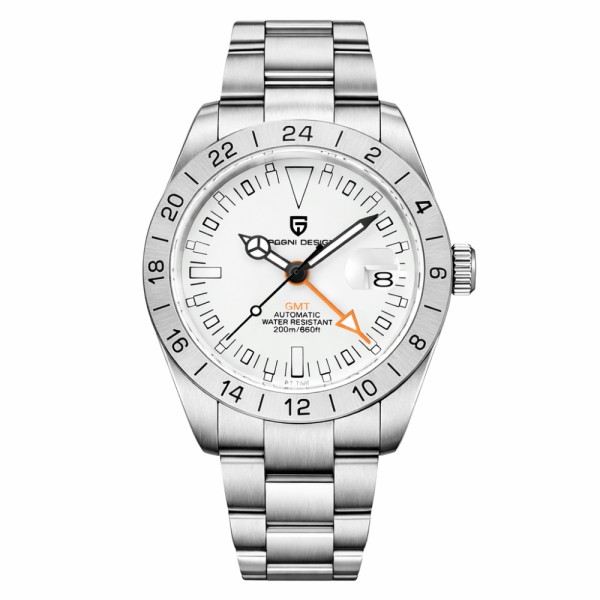 Мужские часы Pagani Design PD-1693 Silver-White с сапфировым стеклом и механикой Pearl DG5833GMT
