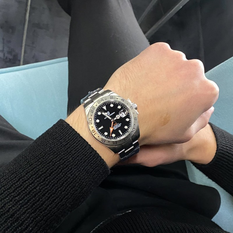 Мужские механические часы Pagani Design PD-1682 Silver-Back с сапфировым стеклом и GMT