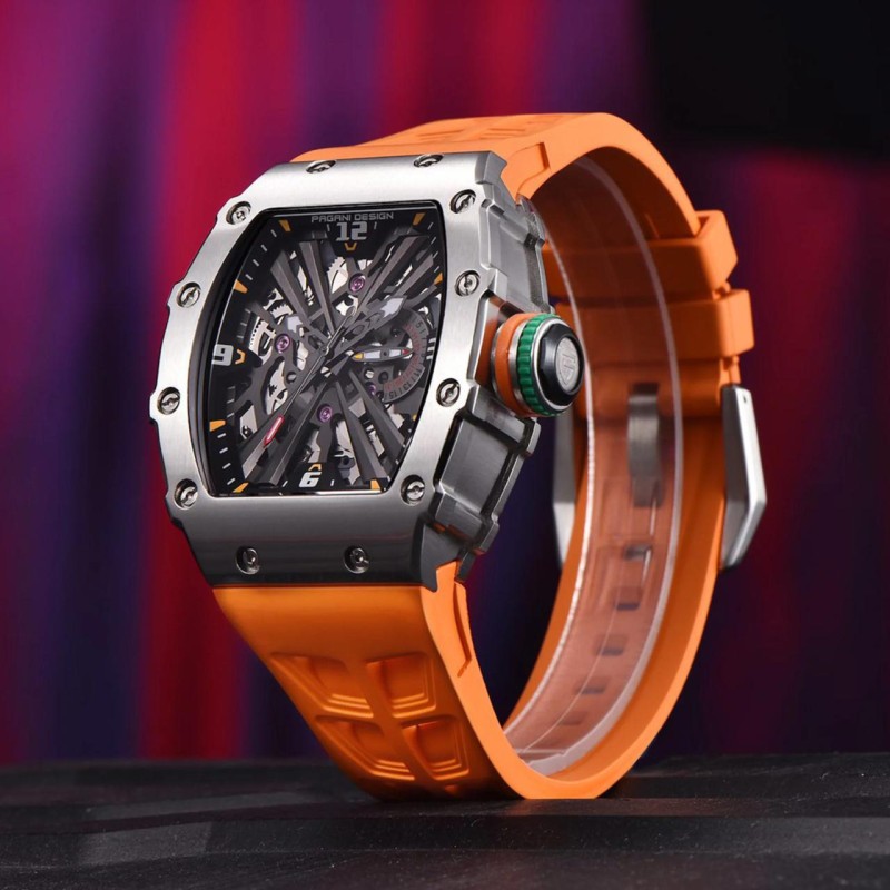 Мужские часы Pagani Design PD-1738 Black-Orange с сапфировым стеклом и механизмом SEIKO VH65