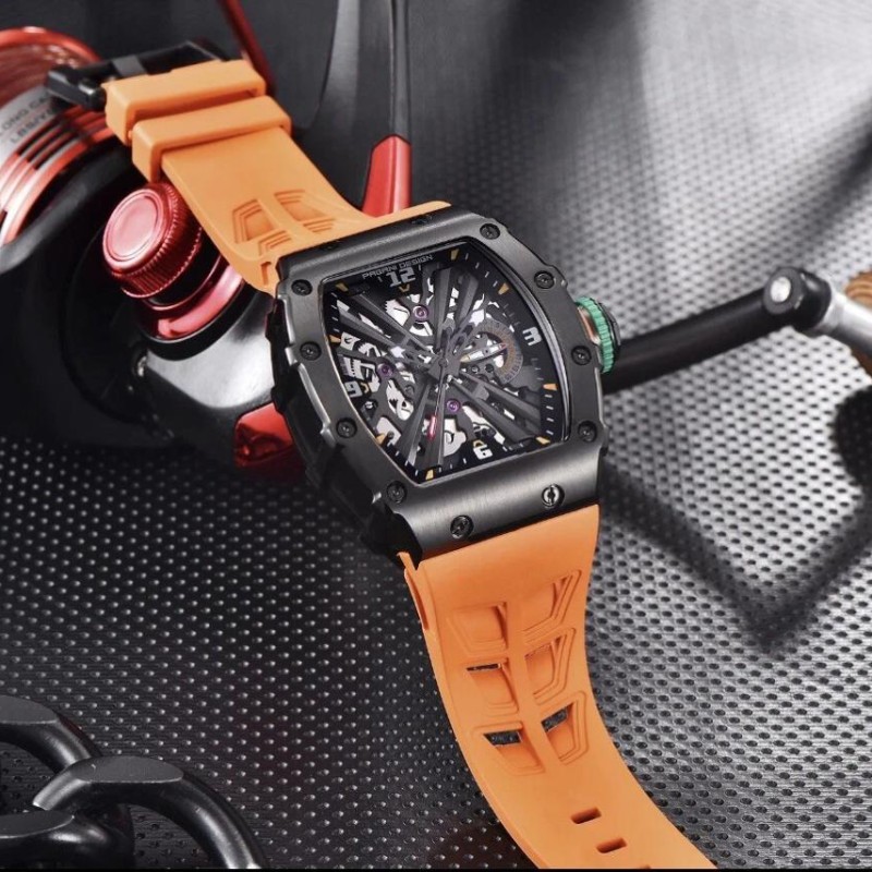 Мужские часы Pagani Design PD-1738 Black-Orange с сапфировым стеклом и механизмом SEIKO VH65