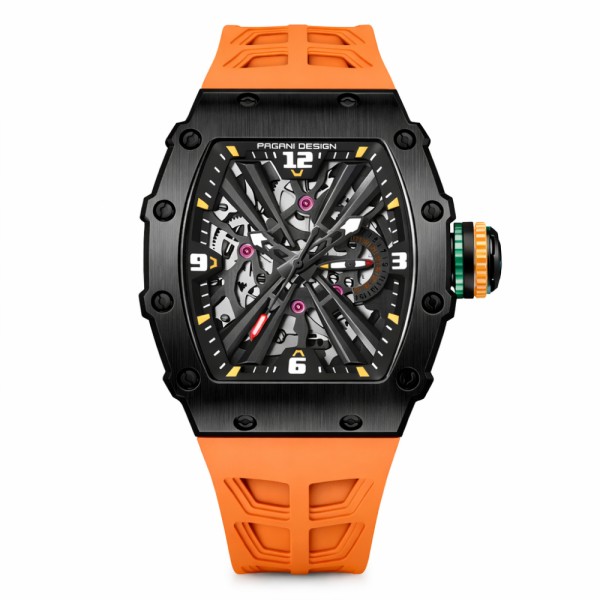 Мужские часы Pagani Design PD-1738 Black-Orange с сапфировым стеклом и механизмом SEIKO VH65