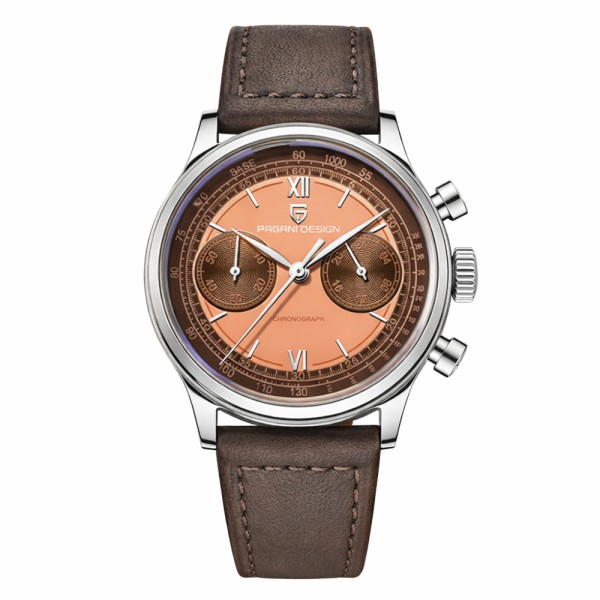 Мужские часы Pagani Design PD-1739 Silver-Brown с сапфировым стеклом и механизмом SEIKO VK64