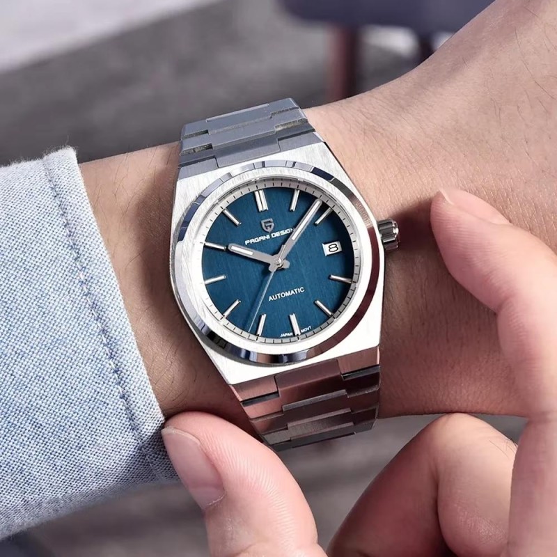 Мужские механические часы Pagani Design PD-1753 Silver-Blue с сапфировым стеклом и механизмом SEIKO NH35