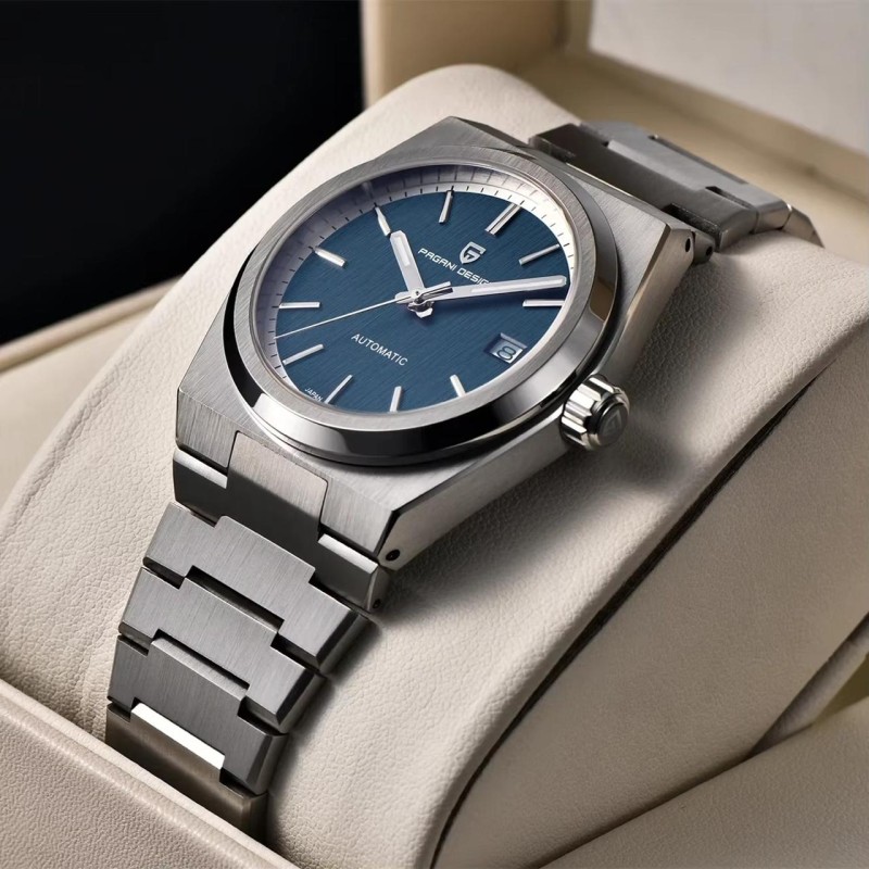 Мужские механические часы Pagani Design PD-1753 Silver-Blue с сапфировым стеклом и механизмом SEIKO NH35