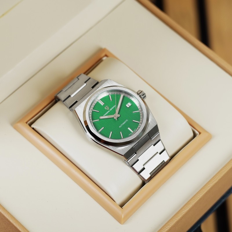 Мужские механические часы Pagani Design PD-1753 Silver-Green с сапфировым стеклом и механизмом Seiko NH35