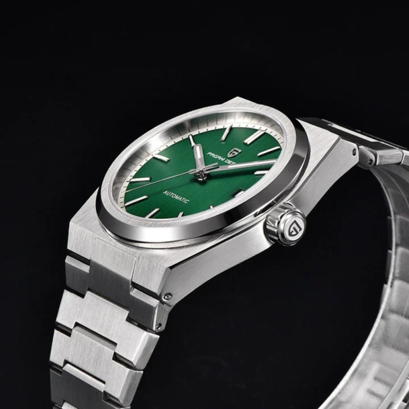 Мужские механические часы Pagani Design PD-1753 Silver-Green с сапфировым стеклом и механизмом Seiko NH35