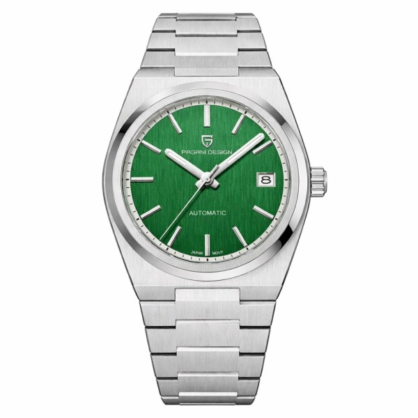 Мужские механические часы Pagani Design PD-1753 Silver-Green с сапфировым стеклом и механизмом Seiko NH35