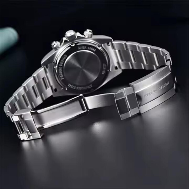 Мужские часы Pagani Design PD-1727 Silver-Green с сапфировым стеклом и механизмом SEIKO VK63