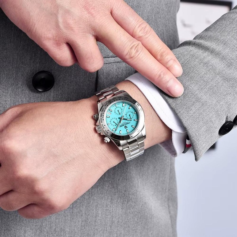 Мужские часы Pagani Design PD-1727 Silver-Blue с сапфировым стеклом и механизмом Seiko VK63
