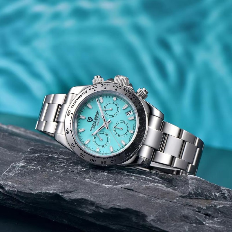 Мужские часы Pagani Design PD-1727 Silver-Blue с сапфировым стеклом и механизмом Seiko VK63