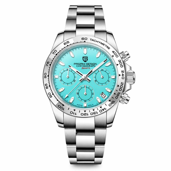 Мужские часы Pagani Design PD-1727 Silver-Blue с сапфировым стеклом и механизмом Seiko VK63