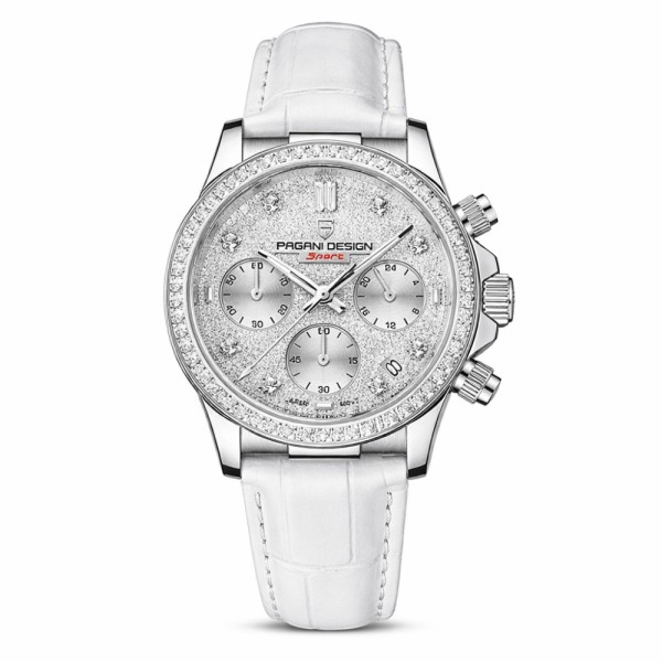 Жіночий годинник Pagani Design PD-1730 Silver-White з сапфіровим склом та хронографом
