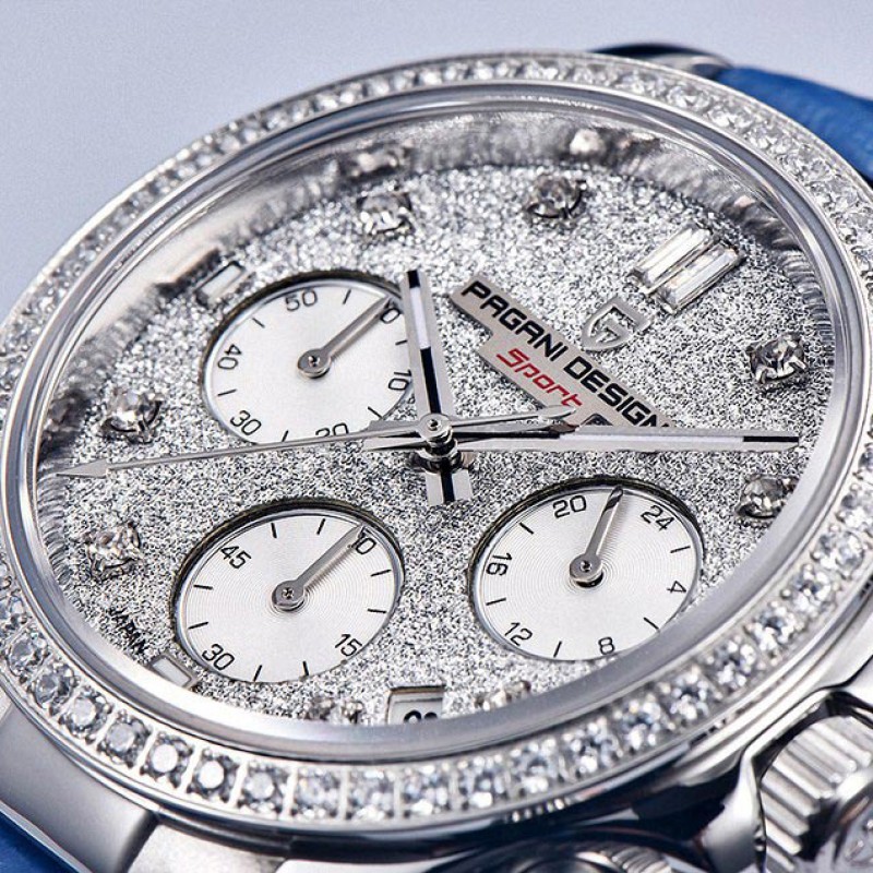 Жіночий годинник Pagani Design PD-1730 Silver-Blue з сапфіровим склом та хронографом