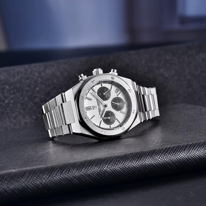 Мужские часы Pagani Design PD-1707 Silver-Black с сапфировым стеклом и хронографом SEIKO VK63