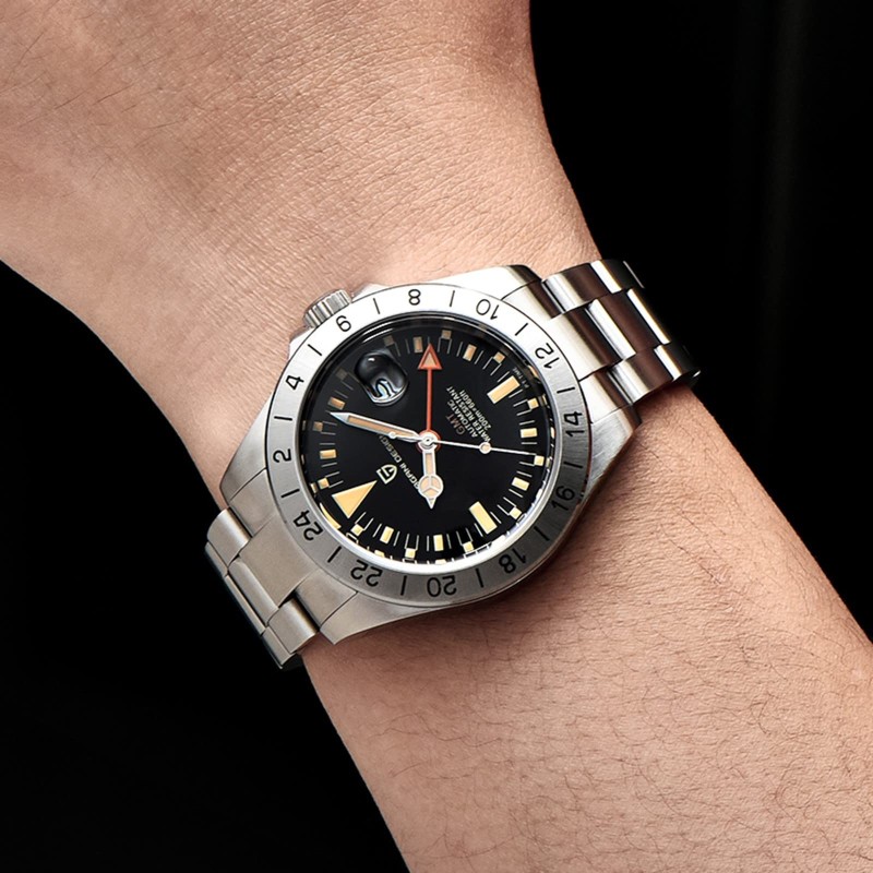 Мужские механические часы Pagani Design PD-1693 Silver-Black-Orange с сапфировым стеклом и GMT