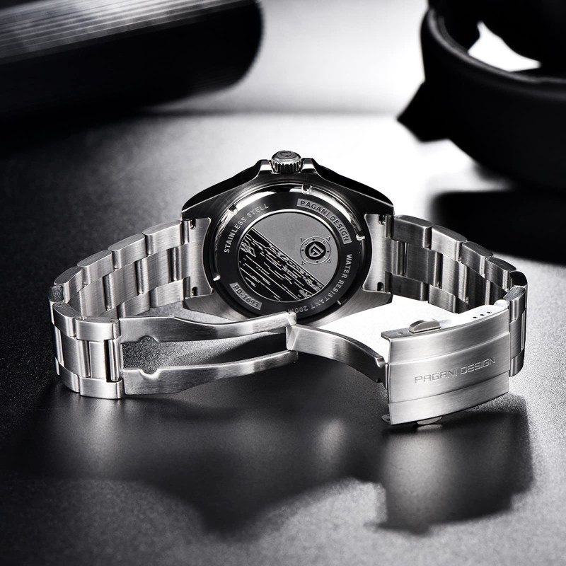 Мужские механические часы Pagani Design PD-1693 Silver-Black-Orange с сапфировым стеклом и GMT