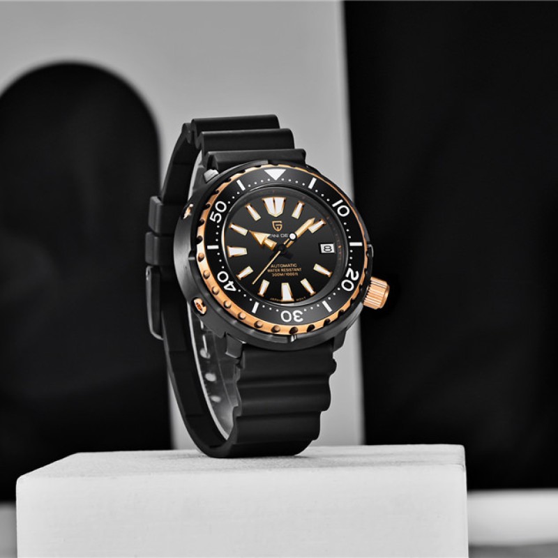 Мужские часы Pagani Design PD-1695 Black-Gold с японским механизмом SEIKO NH35 и сапфировым стеклом