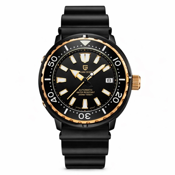 Мужские часы Pagani Design PD-1695 Black-Gold с японским механизмом SEIKO NH35 и сапфировым стеклом