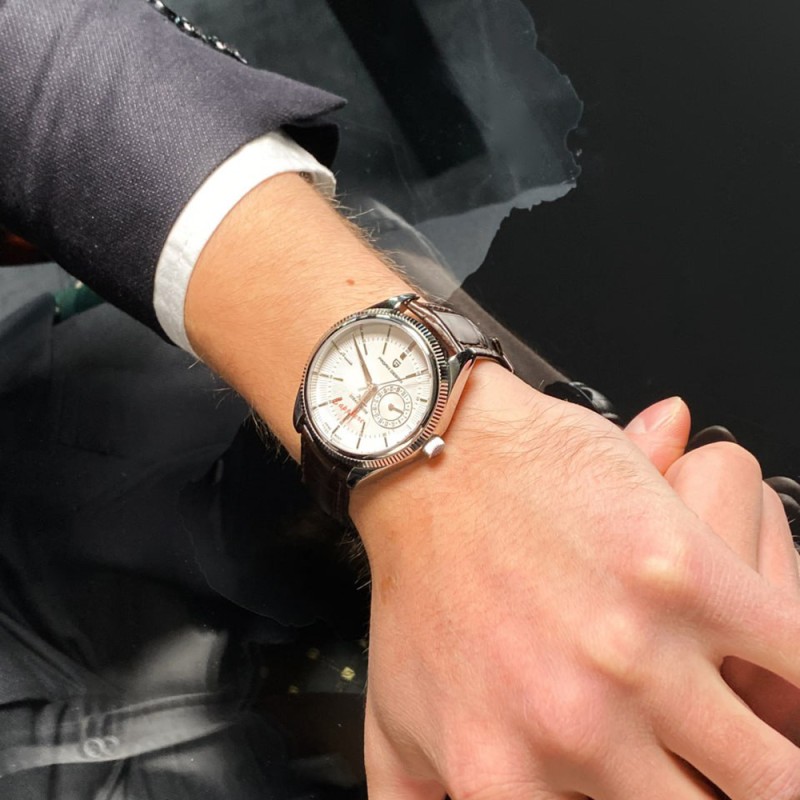 Мужские часы Pagani Design PD-1689 Silver-White-Brown с сапфировым стеклом и механизмом SEIKO VH65