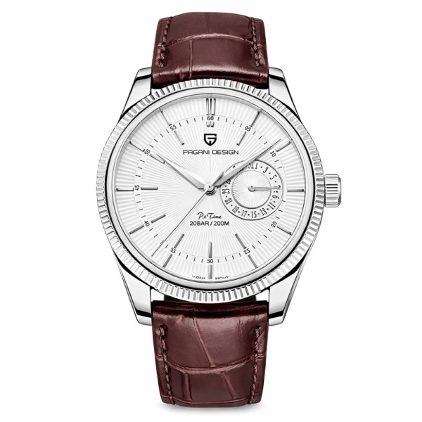 Мужские часы Pagani Design PD-1689 Silver-White-Brown с сапфировым стеклом и механизмом SEIKO VH65