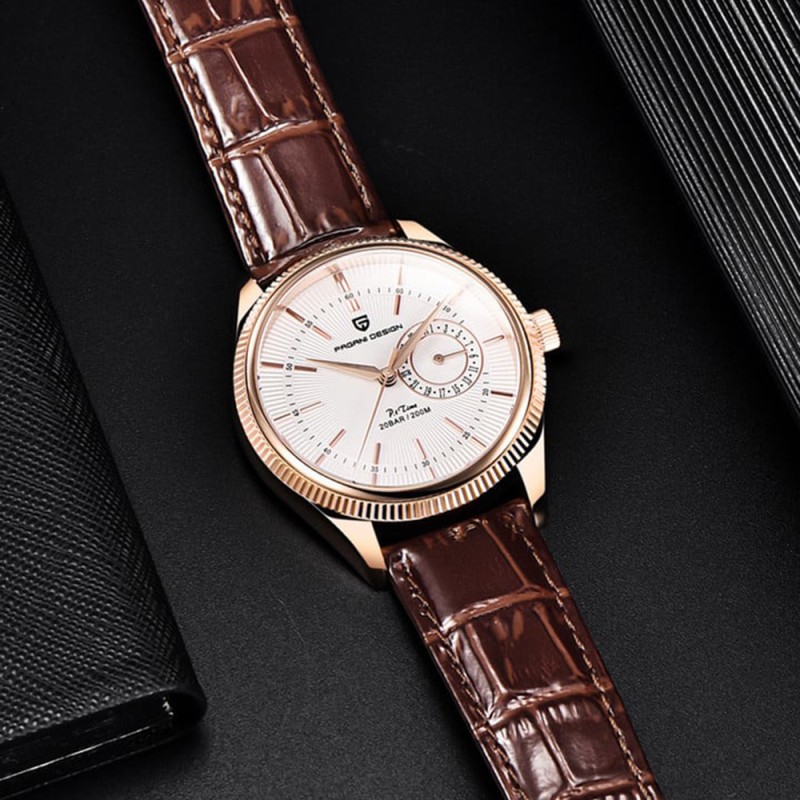 Мужские часы Pagani Design PD-1689 Gold-White-Brown с сапфировым стеклом и механизмом SEIKO VH65