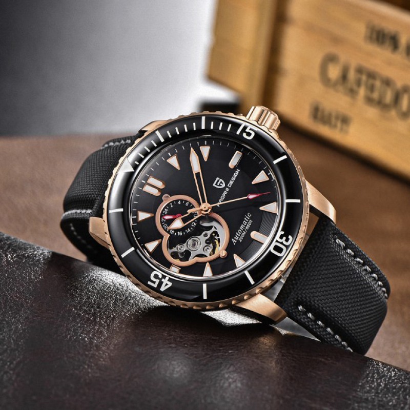 Мужские механические часы Pagani Design PD-1674 Gold-Black с механизмом SEIKO NH39 и сапфировым стеклом