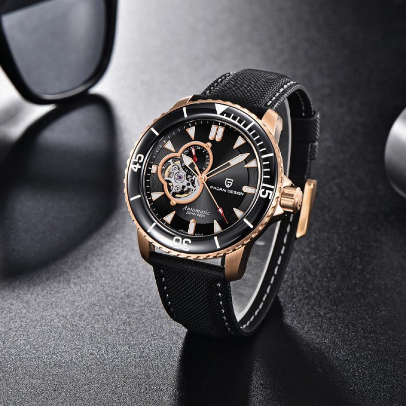 Мужские механические часы Pagani Design PD-1674 Gold-Black с механизмом SEIKO NH39 и сапфировым стеклом