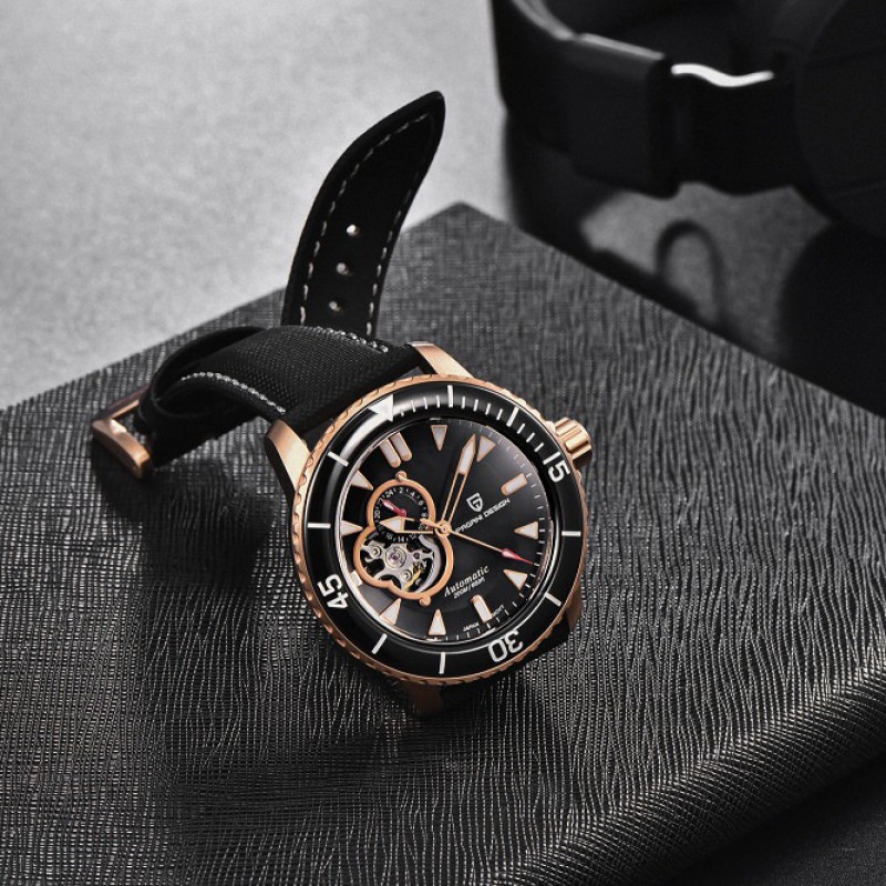 Мужские механические часы Pagani Design PD-1674 Gold-Black с механизмом SEIKO NH39 и сапфировым стеклом