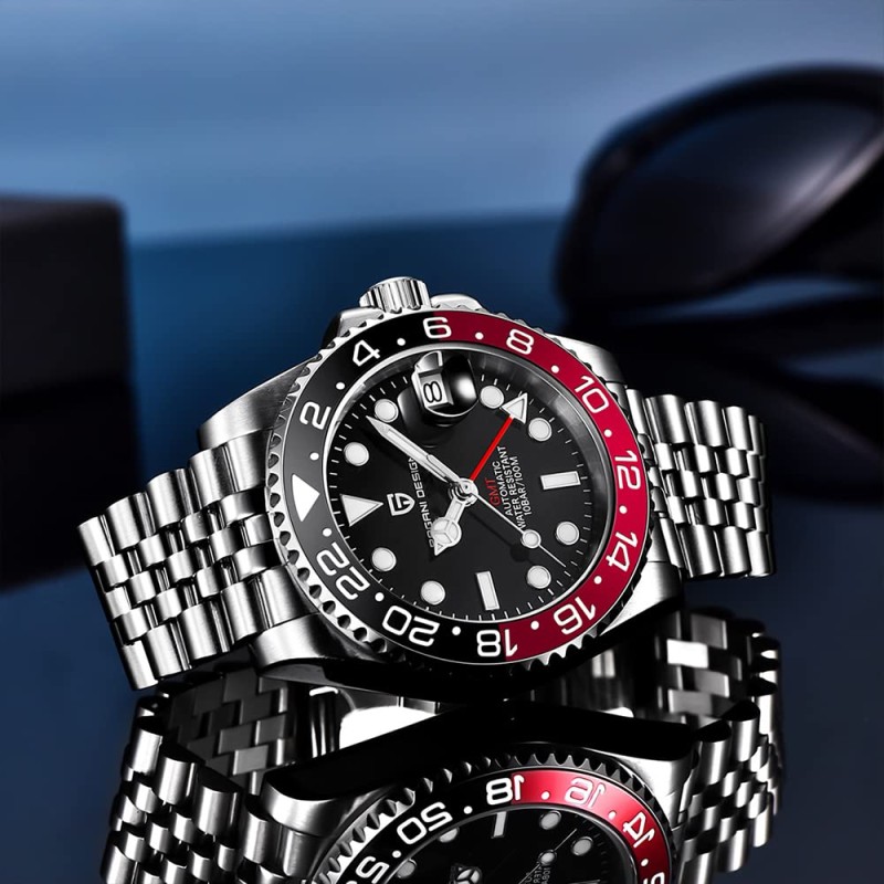 Мужские механические часы Pagani Design PD-1662 Black-Red с сапфировым стеклом и GMT