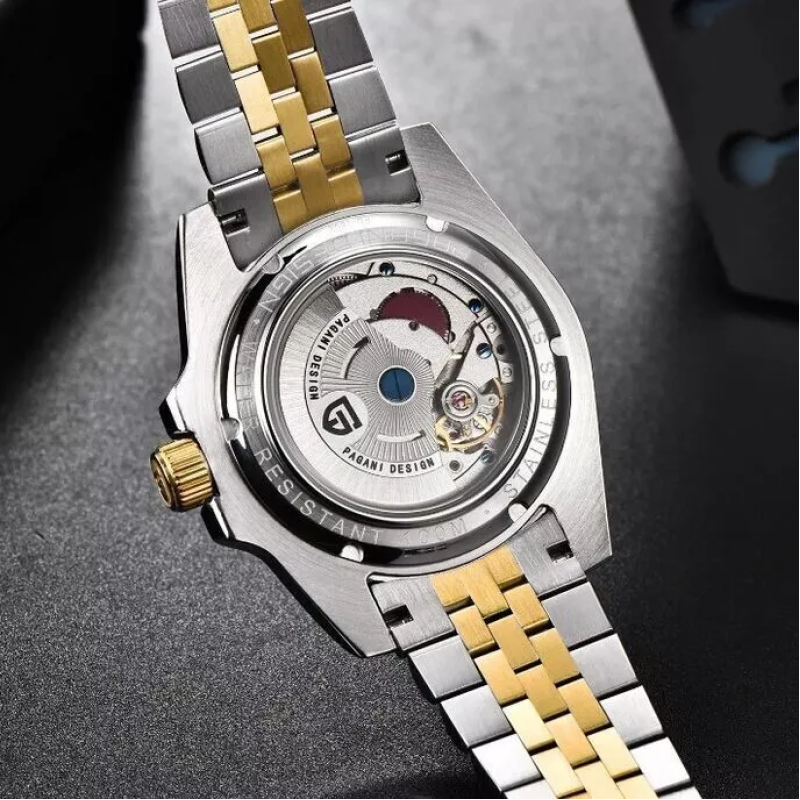 Мужские часы Pagani Design PD-1662 Silver-Gold с сапфировым стеклом и механикой GMT